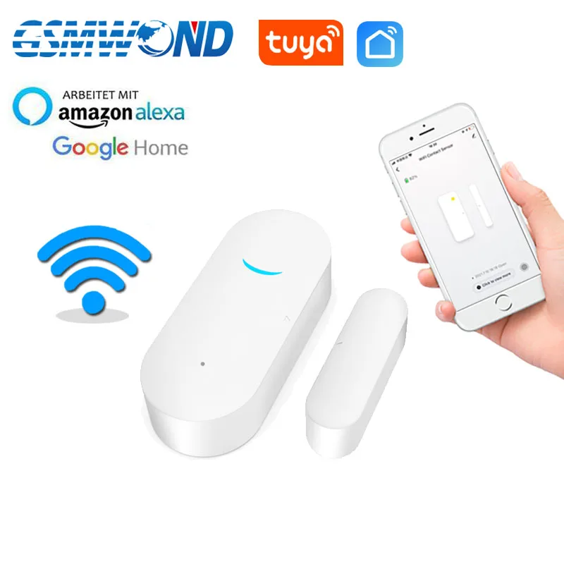 Tuya WiFi Door Window Sensor White Open / Close Detector APP Reminder Work With Tuyasmart APP Compatible With Alexa Google Home