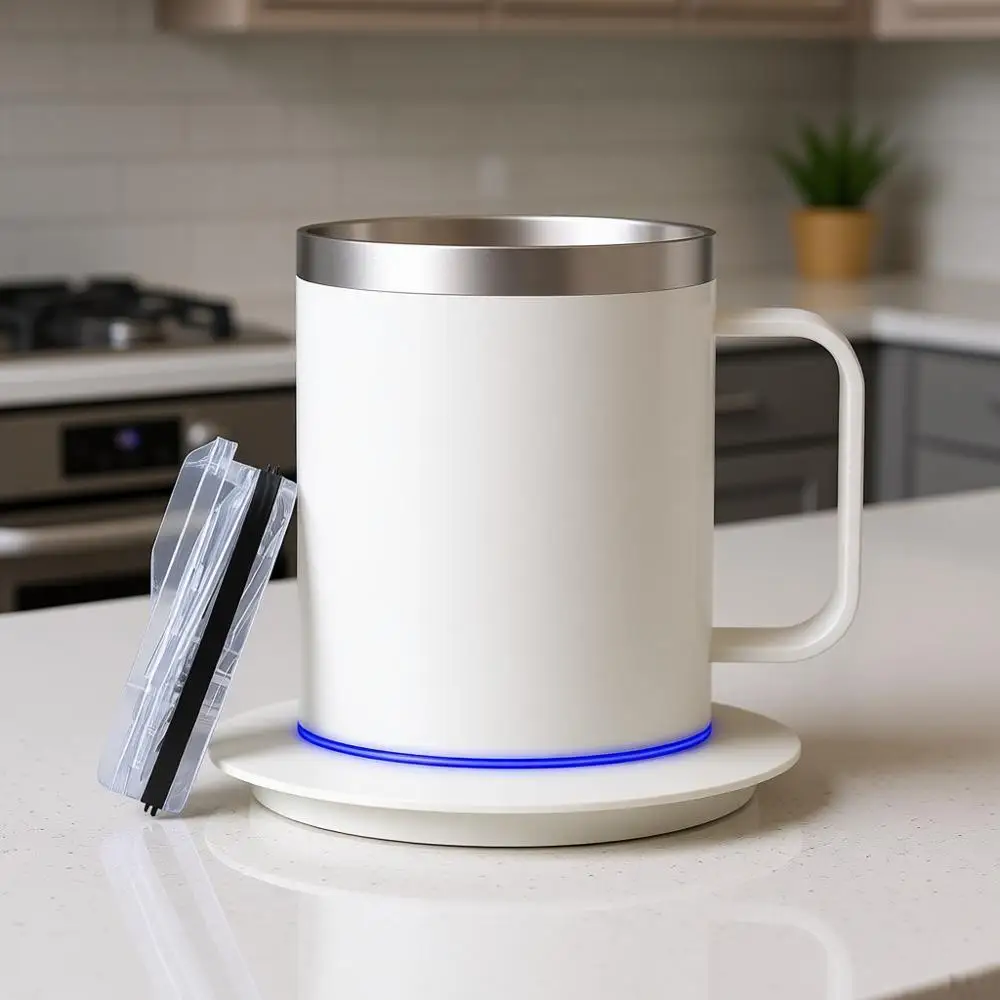 

Desk-Mounted USB-Powered 10-Hour Auto-Off Coffee Mug Warmer, 12oz Ivory White
