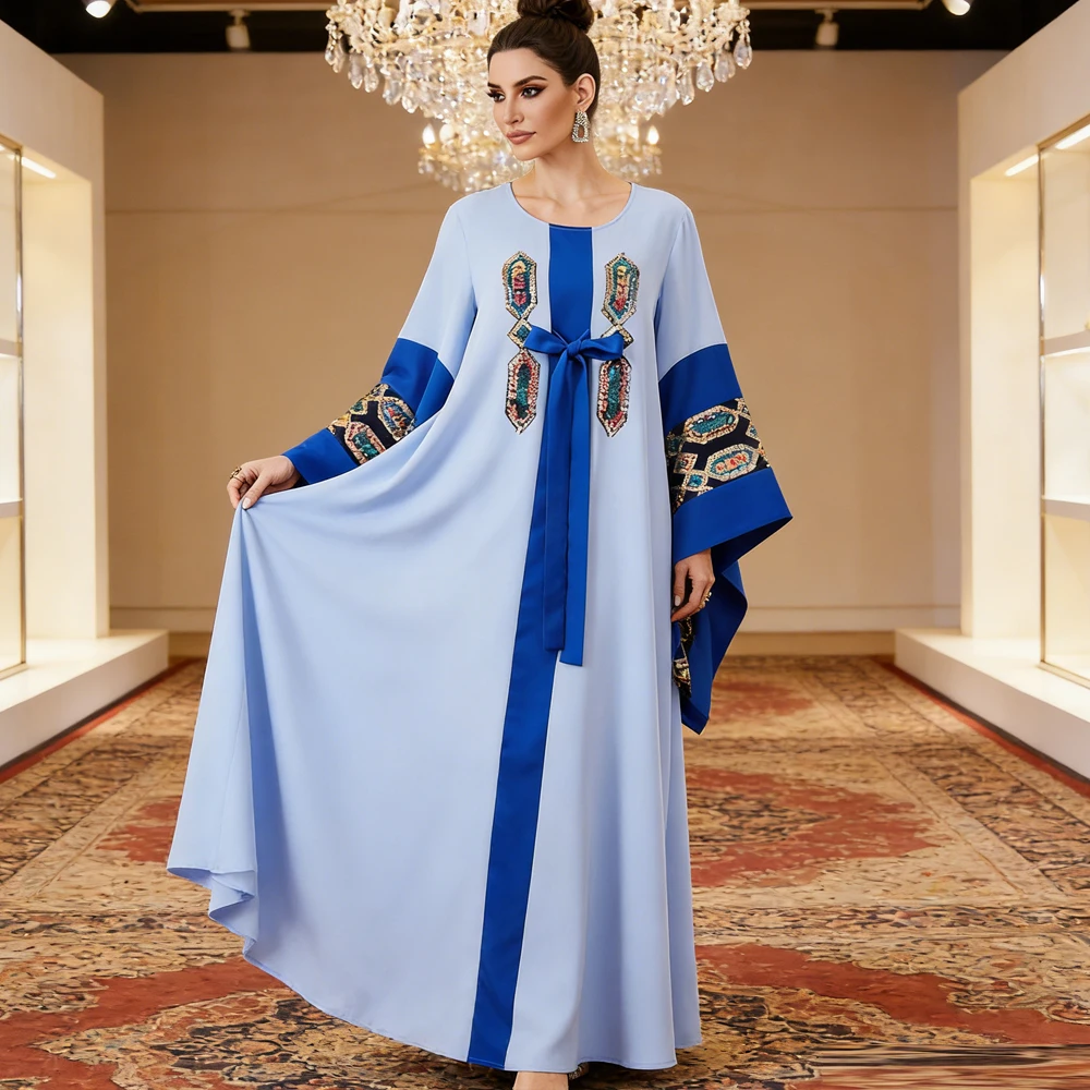 

Праздничное платье-джеллаба с пайетками, джалабия, дубайская абайя, женское мусульманское платье, турецкий кафтан, кебайя, марокканский кафтан, женское платье с бантом для вечеринок