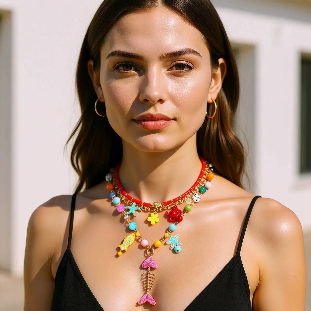 

2025 New Necklace Fish Trendy INS Colorful Metal Jewelry Multi-layer Choker Set Women Accessories Gift Collar pez