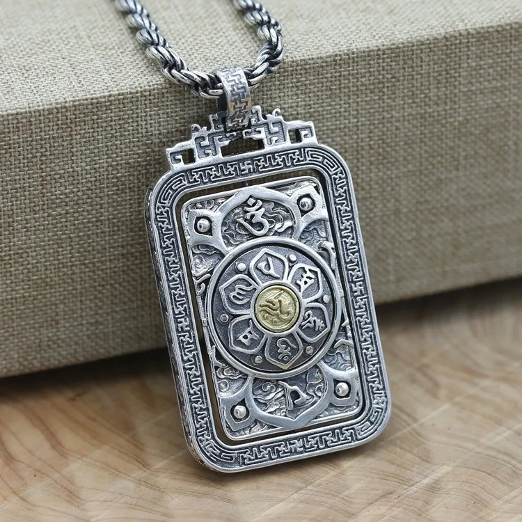 

S925 sterling silver vintage Thai Silver Cross Vajry pestle tag Chinese fashion flip sweater chain pendant