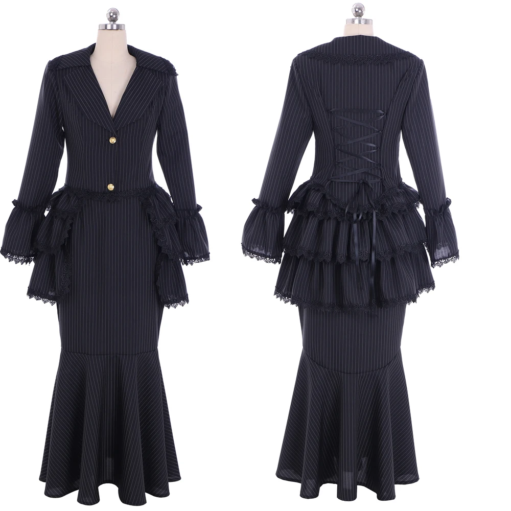 

Women's Edwardian Dress Suit Black Coat Skirt Suit Victorian 1860s Party Dress Gothic Medieval Ball Gown Vintage Costumes