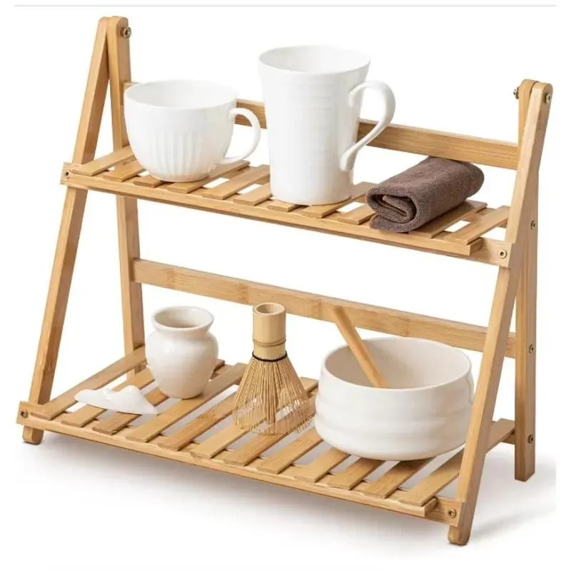 Solid Wood Double Layer Adjustable Height Kitchen Storage Cabinet for Utensils and Dishes Organizer Rack