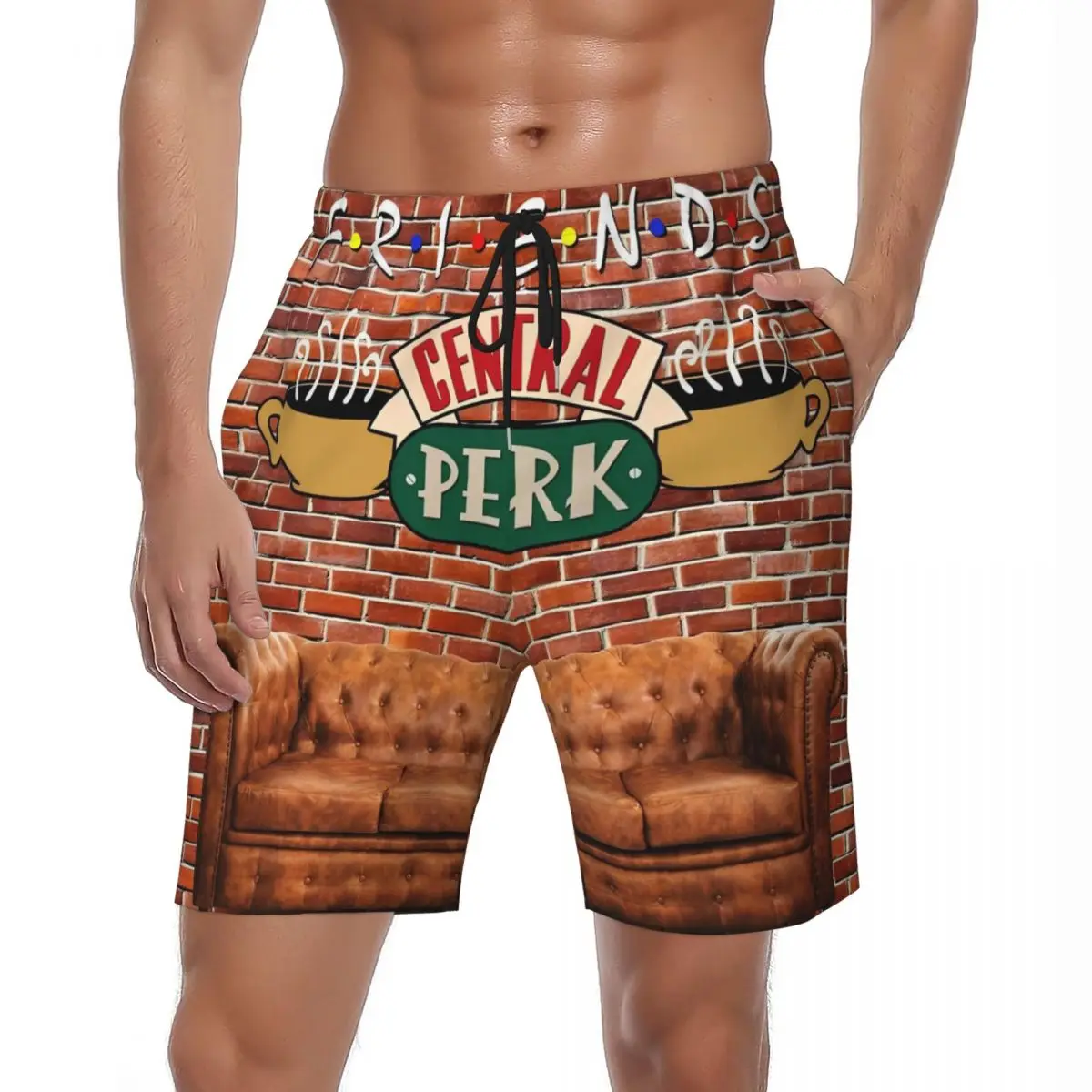 

Купальники Friends TV Show Series Board Shorts Летние шорты с рисунком Central Perk Y2K Board Short Pants Мужские быстросохнущие плавки для бега