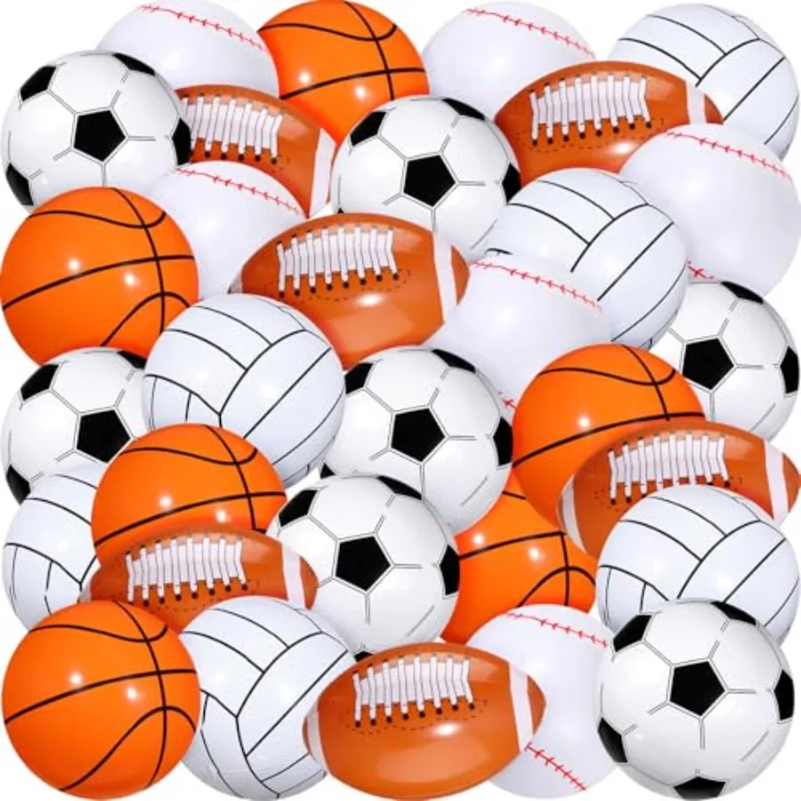 60 Pieces 16 Inch Inflatable Sport Balls 5 Styles Sport Beach Balls Swimming Pool PVC Ball Bulk Blow up Sports Party Decoration