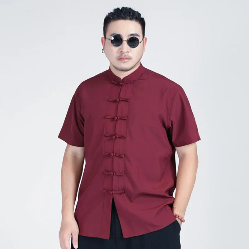 summer men Chinese style shirt short sleeve large size tang suit 8XL 9XL 10XL 12xl vintage personality shirt button 58 60 62 64