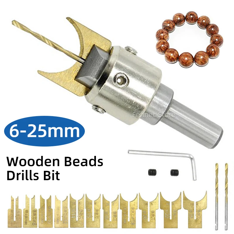 6-25Mm Houten Rozenkranskraal Maken Boor Bit Kit Houtbewerking Frezen Cutter Molding Tool Ball Blade Kralen Router Boren Bit Se