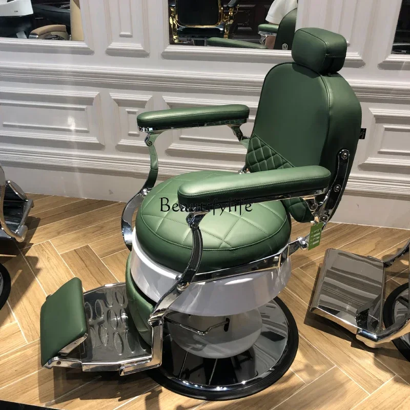 R Silla de peluquería con cabeza de aceite Retro para hombres, salón de peluquería, silla reclinable dedicada al corte de pelo, elevación