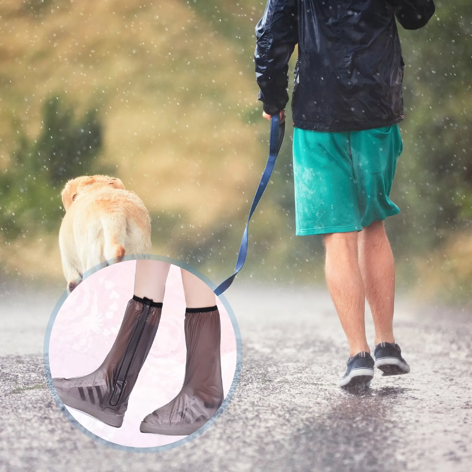 

1Pair Rainproof Shoe Covers PVC Material Durable Water Resistant High Tube Non-Slip Protector for Cycling