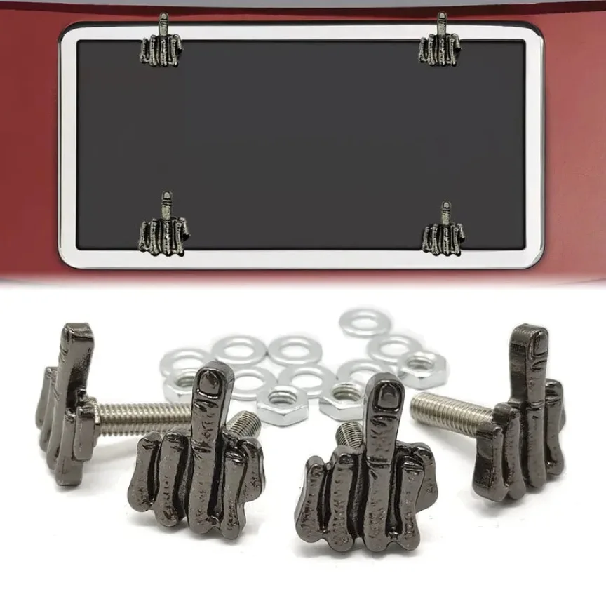 Middle Finger DIY 3D Design Decoration Universal Car Metal Motorcycle Number License Frame Plate Punk Style Screw