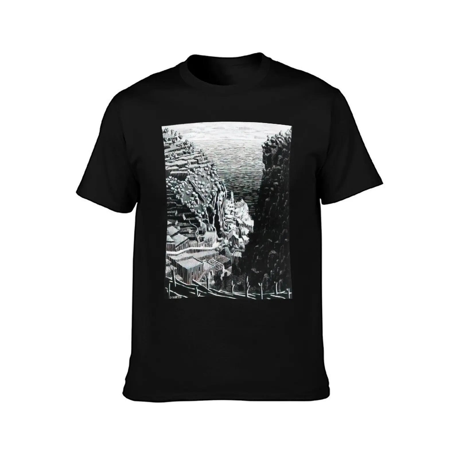Atrani, Coast of Amalfi - 1932 By MC Escher T-Shirt, Summer Casual Cotton Tee, Oversized Streetwear Tops, Vintage Graphic Print