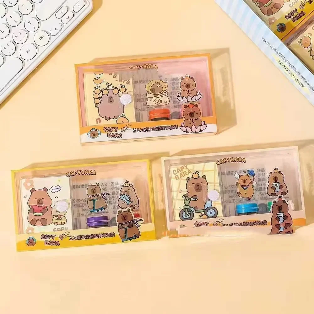 3Set Kawaii Capybara stamp Cute Cartoon Notebook Gift Box Set Notepad Student School Office Stationery Supplies birthday gift