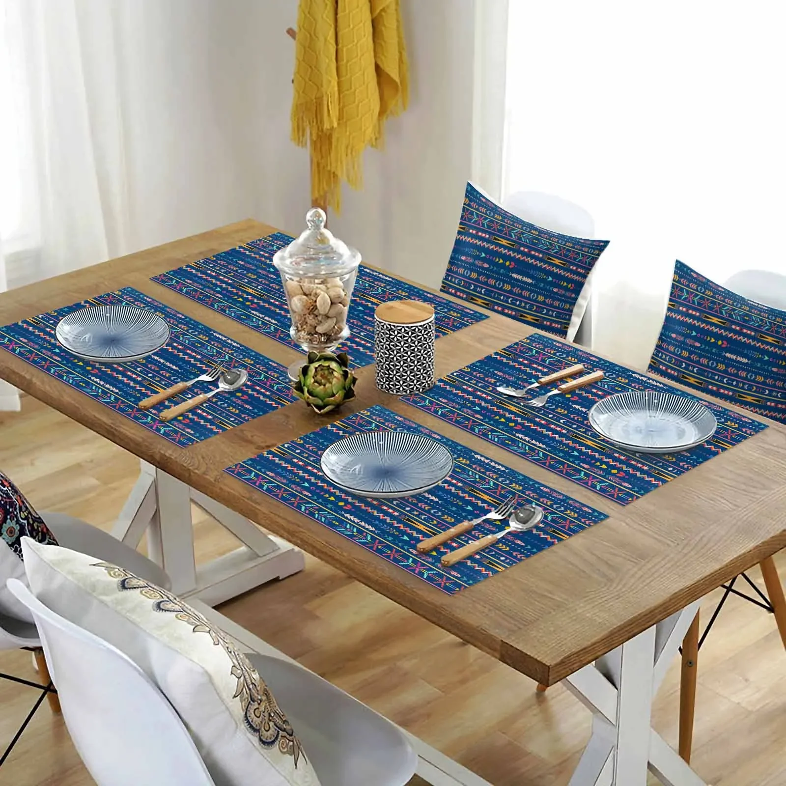 

Tribal Decoration Aztec Navajo Kitchen placemats cotton and linen table mats with good waterproof and thermal insulation effects