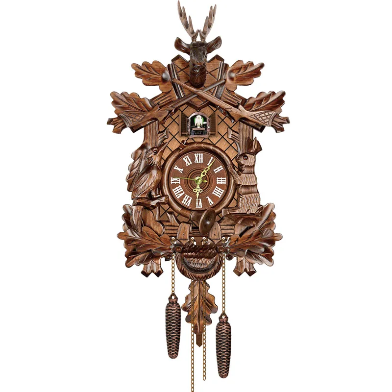 Cuckoo cooing relógio de parede pêndulo de madeira balançando pássaro decorativo pendurado artesanato criativo retro cuco tempo despertador