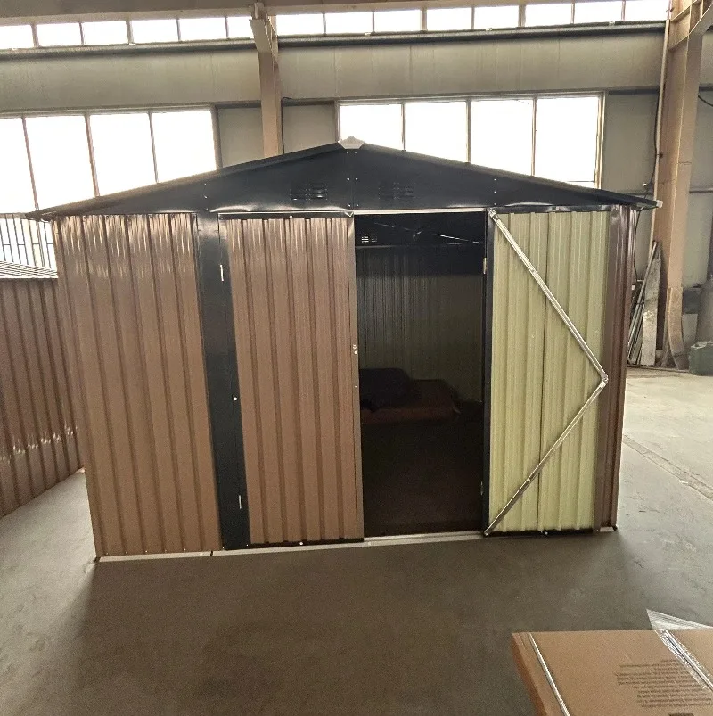 10x8 قدم كتلة اللون البني سقيفة معدنية قمة سقف دافق الباب أدوات التخزين في الهواء الطلق غرفة #3
