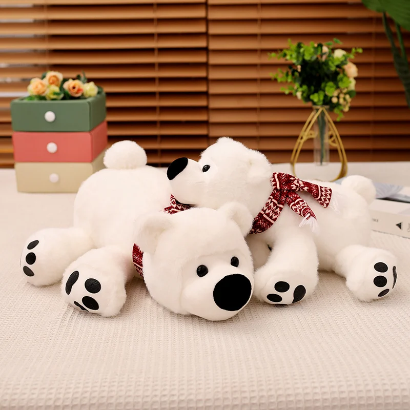 Creative Cute Tummy Scarf Polar Bear Doll Soft Stuffed Toy Christmas Bear Tummy Bear Hug Pillow Doll Holiday Gift