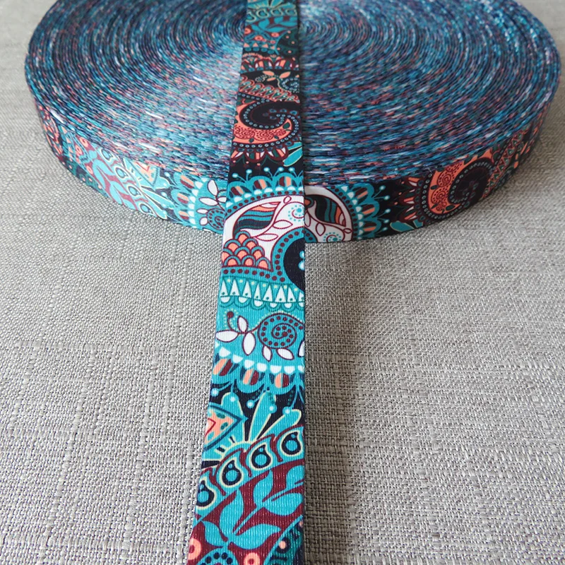 50 Yards Width 25mm Ethnic Printed Webbing Ribbons Luggage Yoga Belt Straps Dog Collar Leash Rope Harness Backpack Bag Accessory