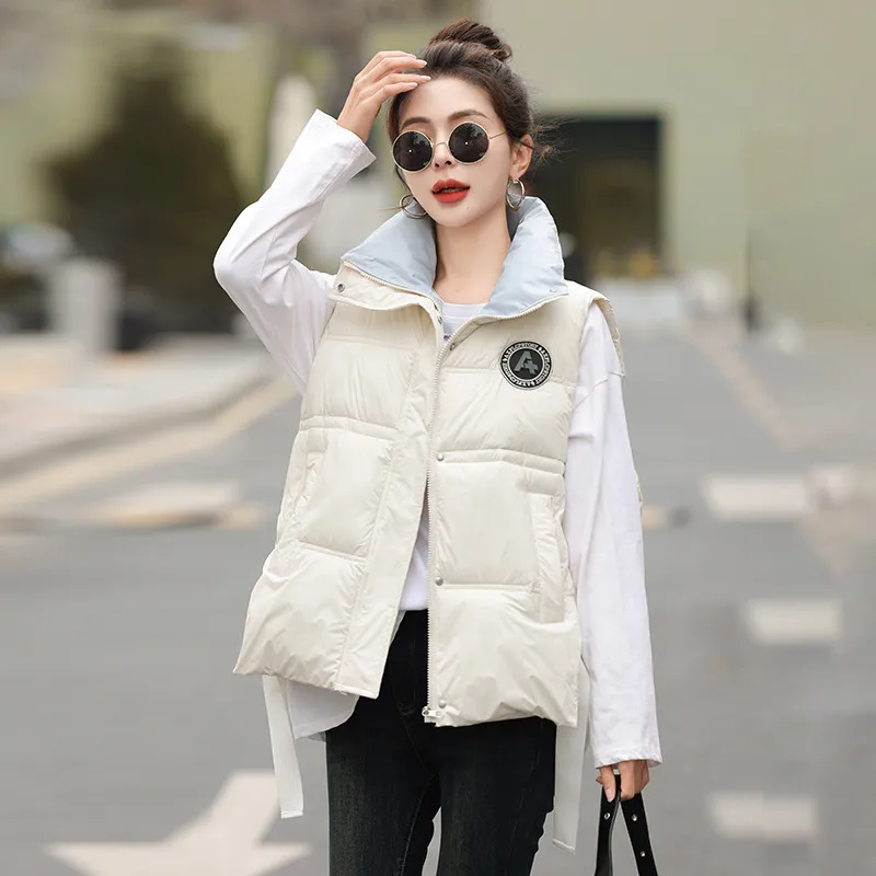 Women Fashion Cotton Vest Women Casual Oversized Sleeveless Jacket Winter Stand Collar Padded Vest Loose Winter Waistcoat