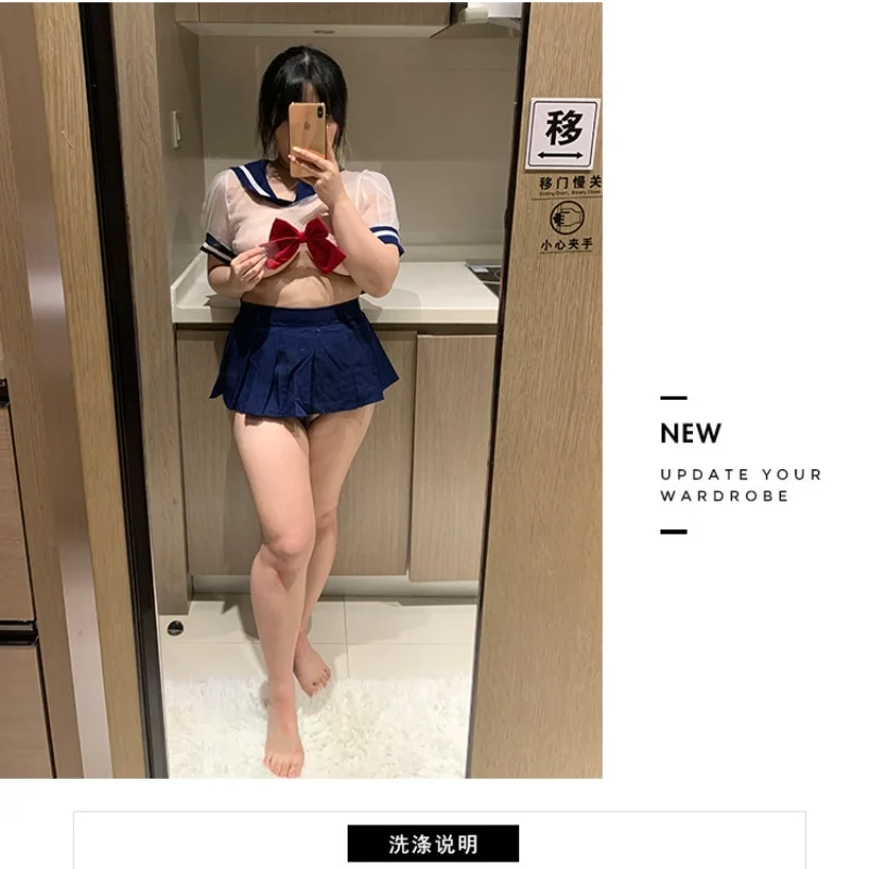 Plus Size Female Miniskirt Outfit Cosplay Student Uniform School Girl Sheer Erotic Costume Babydoll Dress Women Sexy Lingerie