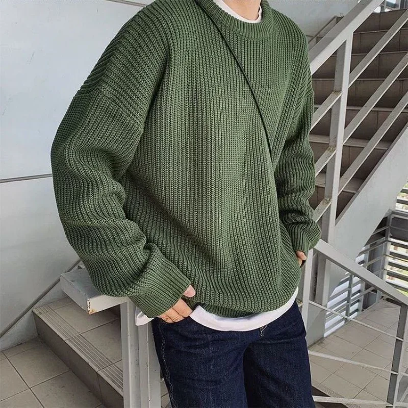 FD36664186 Sweaters Men Crewneck Pure Color Knitted Sweaters Autumn Winter Casual Pullover Streetwear Basic Color Sweater Jumper