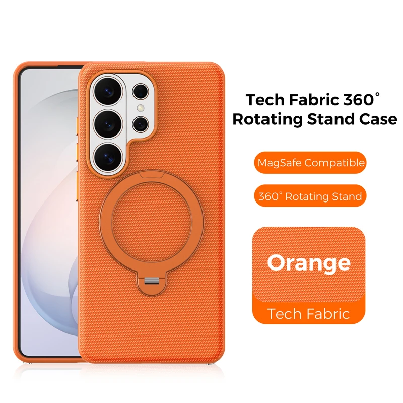 

For Samsung S26 S25 S24 Ultra Magnetic Case ELVEV Hard Fabric PC + Soft TPU Back Ring Holder Phone Cover