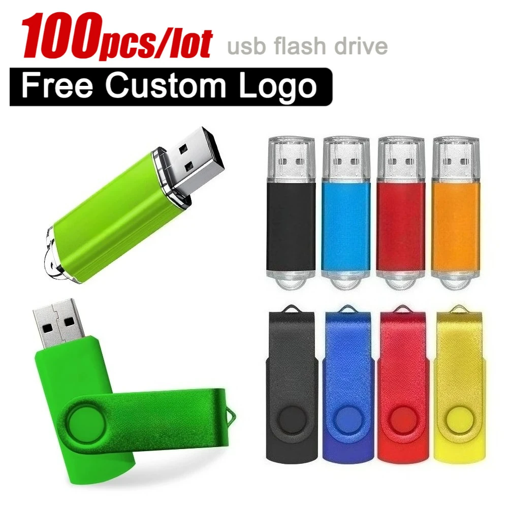 Wholesale 100PCS Colour USB 2.0 Flash Drive 4GB 8GB 16GB Memory Stick Pendrive 32GB 64GB Pen Drive Free Customized Logo U Disk