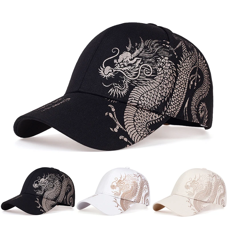 Unisex Golden Dragon Printing Snapback Baseball Caps Spring and Autumn Outdoor Adjustable Casual Hats Sunscreen Hat