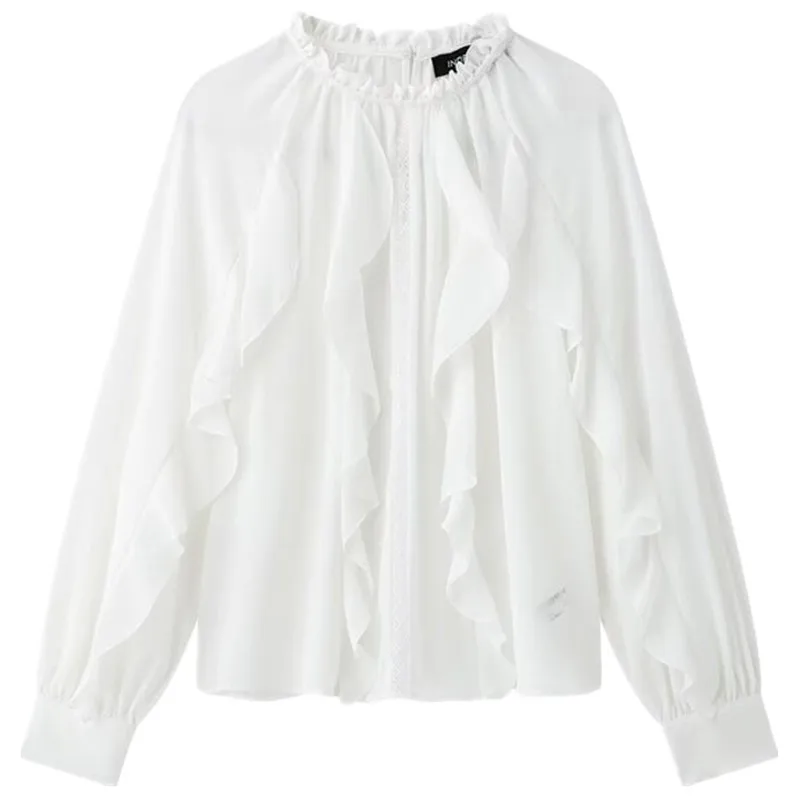 

Spring 2025 Women's Long Sve Stand Collar Decorative irt Versatile Layered Design Faionable Casual Loose Fit irt