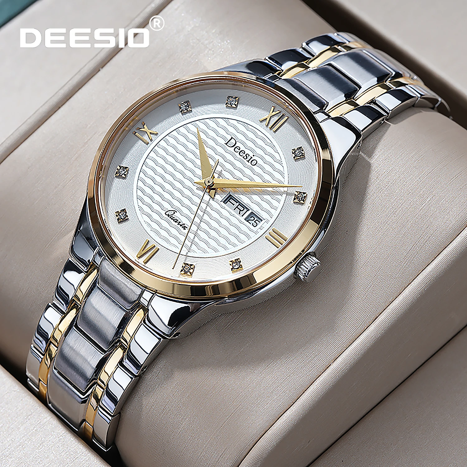 

Deesio Luxury Men's Watch Silver Japanese Quartz Analog Dress Watch for Business, Sapphire Crystal Water Resistant Mens Gift