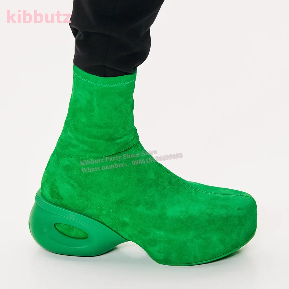 Suede Stretch Ankle Boots Runway Show Fashion Sexy Women Shoes Newest Side Zipper Low Square Heel Round Toe Skinny Solid Color