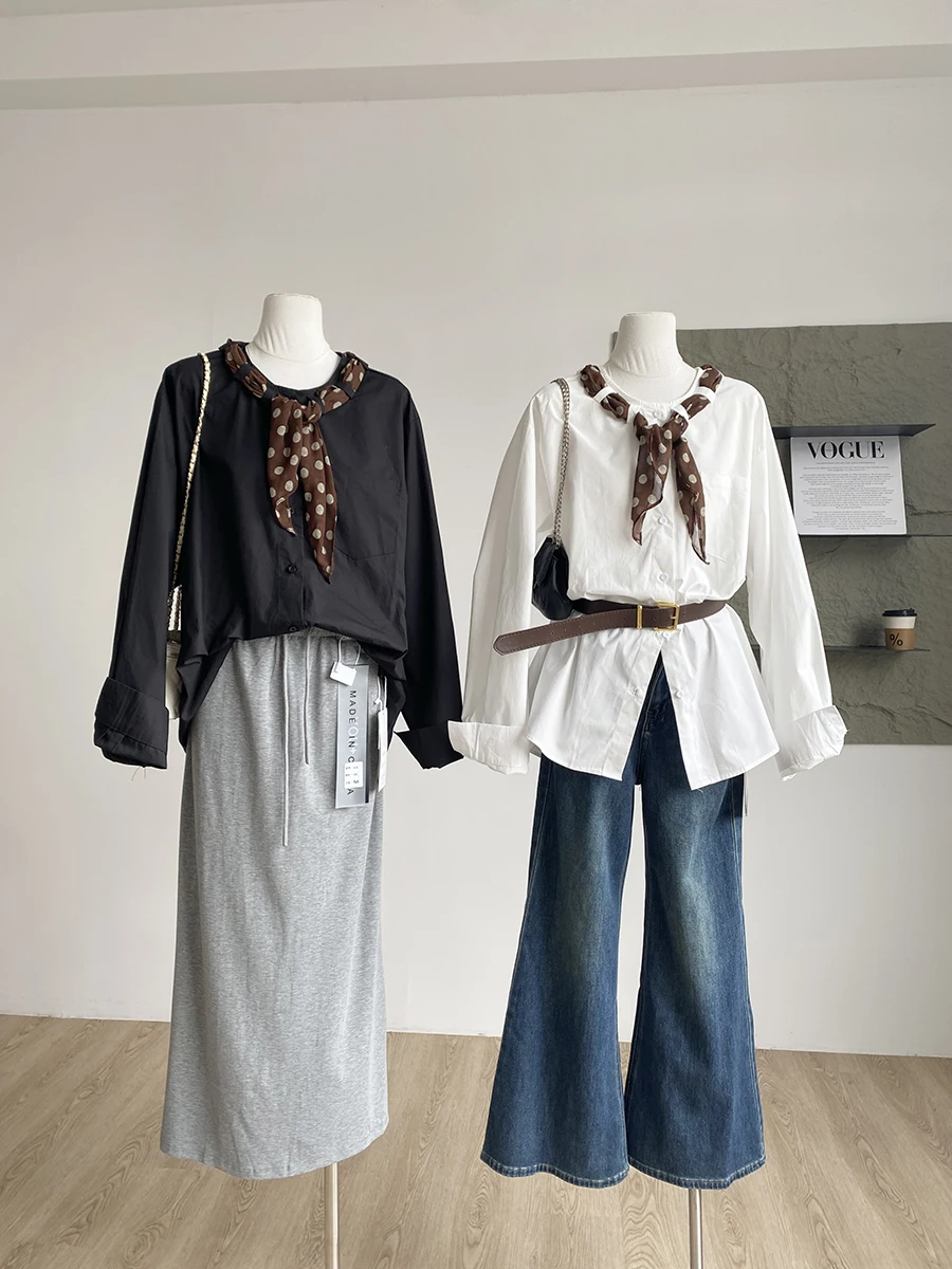 

Fashionable round Neck Long Sleeve Loose Women's Shirt Autumn 2025 Slimming Versatile Top Commute Style Polyester Fiber