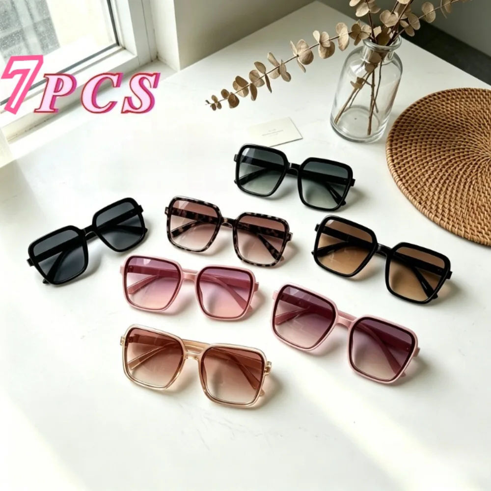 7PCS Retro Large Box Gradual Change Sunglasses Men and Women Summer High Sense Ins Internet Celebrity Street Sunglasses Anti-ultraviolet Versatile Plain Glasses