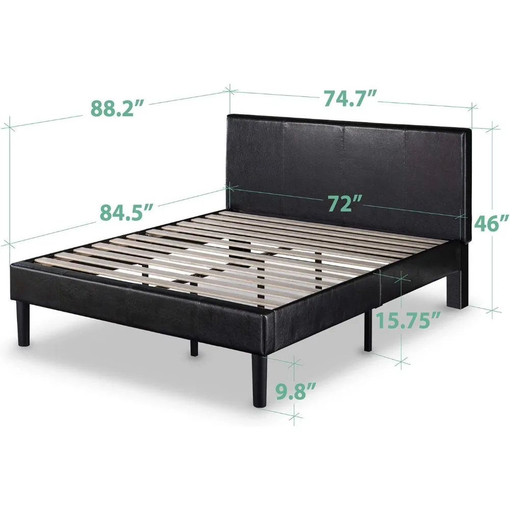 Faux leather upholstered platform bed frame/wooden strip support/no spring box required/easy to assemble