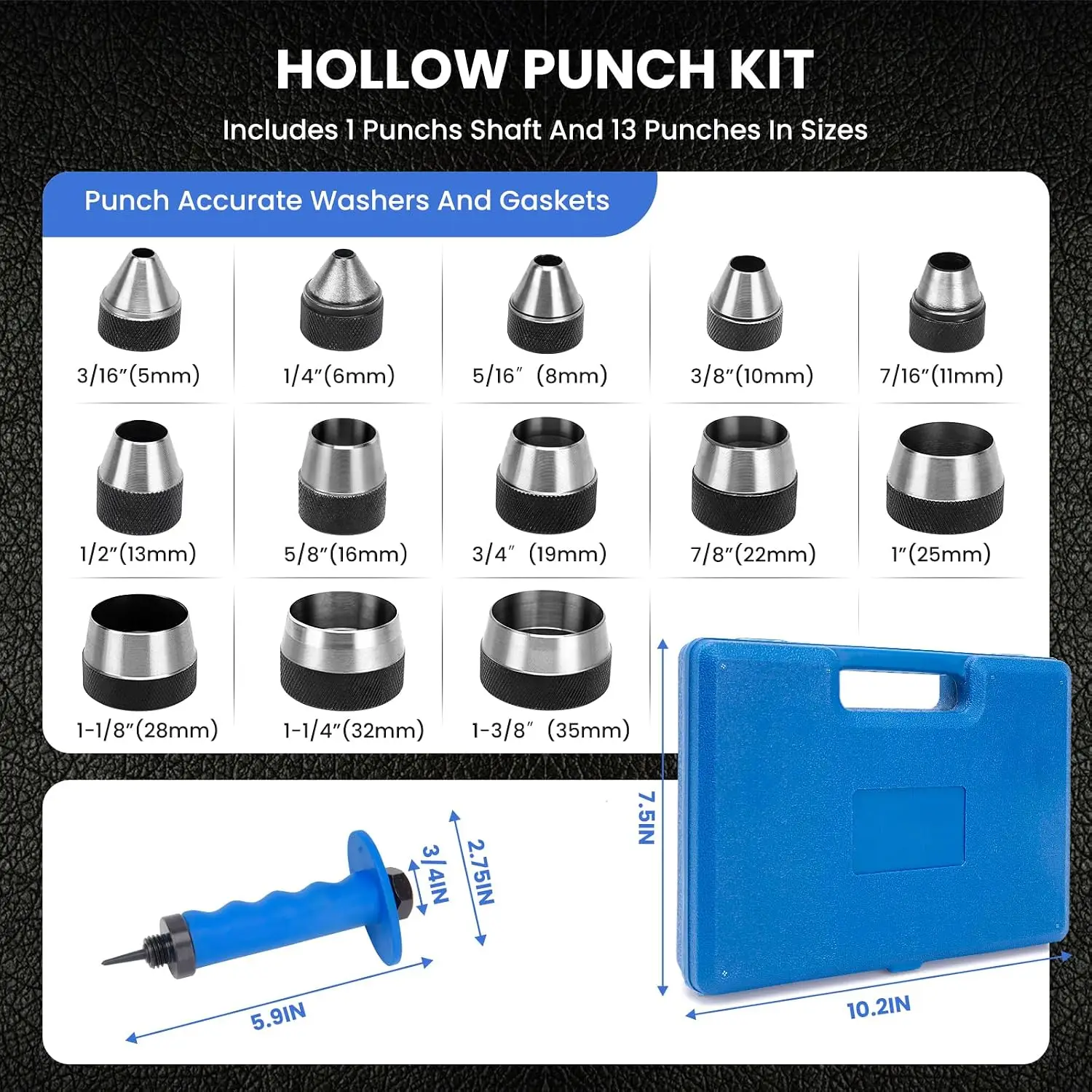Hollow Punch Set 13-Piece, 3/16