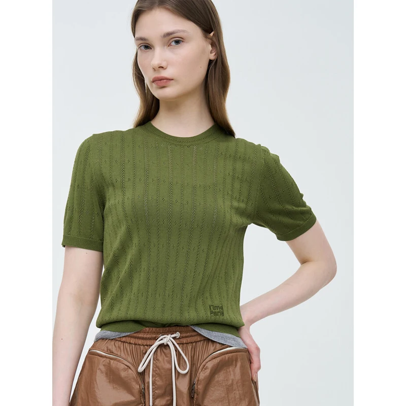 

MICOAT Summer Lightweight ort Sve Knitted Top round Ne Hollow out Embroidery Versatile Sle Women's Faionable Casual