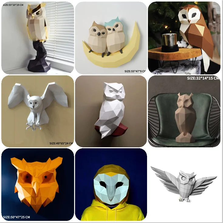 3D Paper Mold Owl Bird Non-Finished Model Folding Paper Work DIY Craft Wall Hanging Home Decor Figurines Miniatures