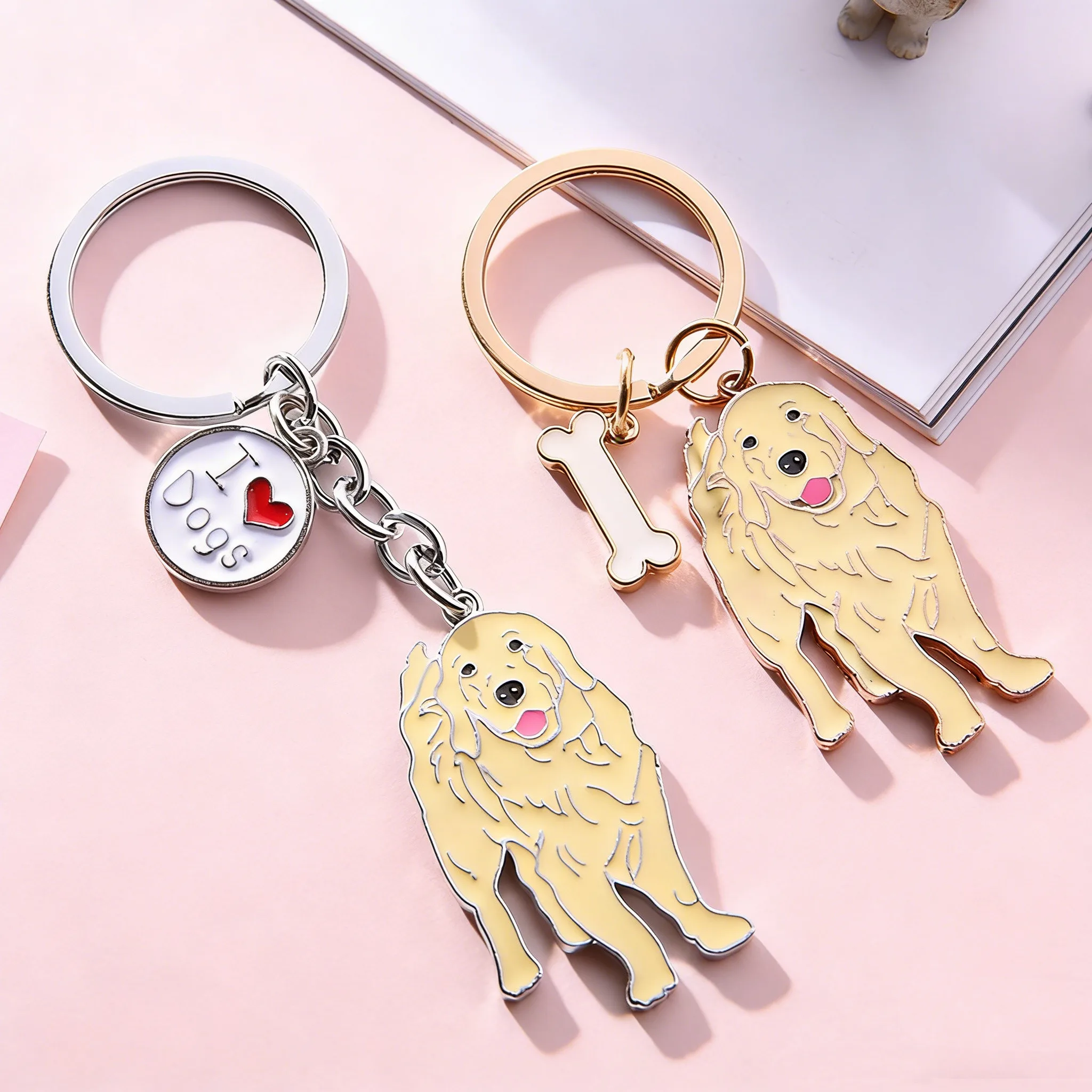 Pet Dog Metal Cute Gift Gold Fur Key Ring Luggage Accessories Pendant Buckle