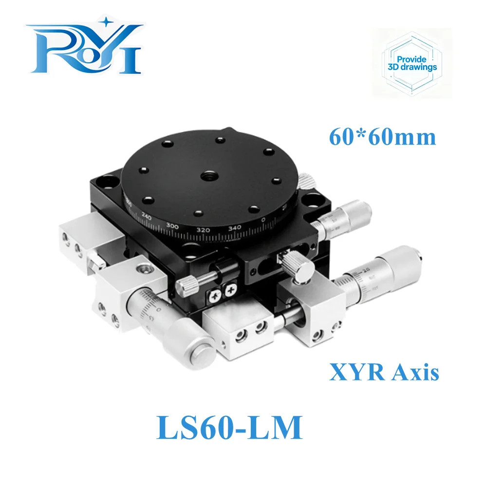 XYR Axis LS60-LM 60mm High Precision Micrometer Stage Three Axis Manual Translation Rotary Table Cross Rail Guide Sliding table
