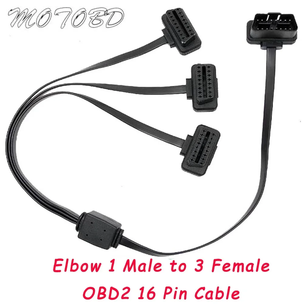 Universal Elbow 16 Pin M/F Male To OBD2 3 in1 Connector Three Female 16PIN OBD Port Extension Cable with Switch for Car Scanner