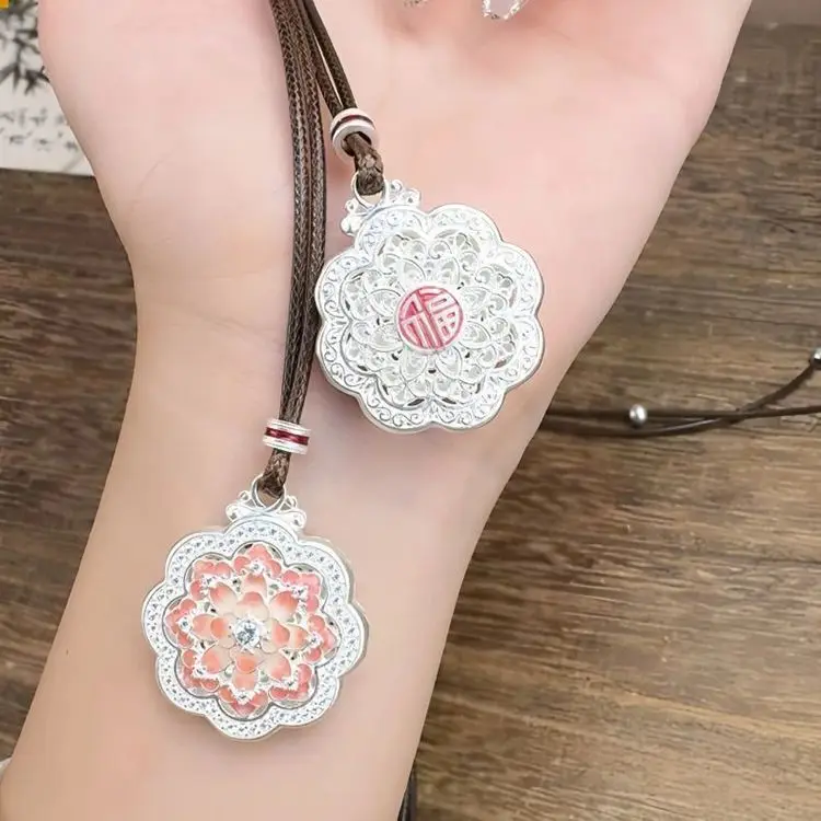 

Enamel Peony Flower Necklace Women's New Chinese Style Antique Style Exquisite All-match Sterling Silver Pendant Tanabata Gifts