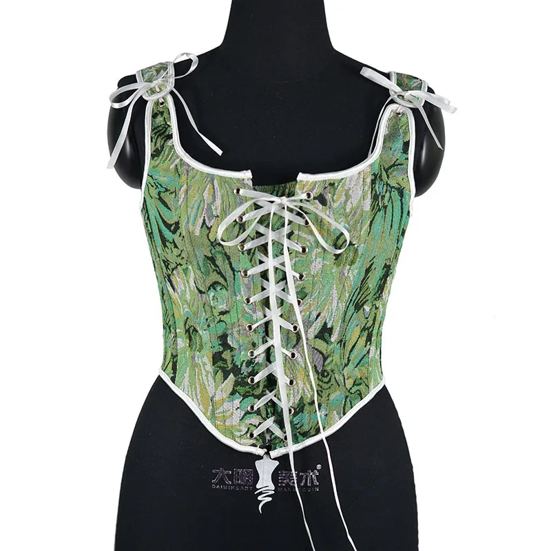 

Women Bandage Corset Renaissance Style Bodice Embroidery Summer Vintage Lace Up Camisole Women Bow Bandage Hollow Tank Top