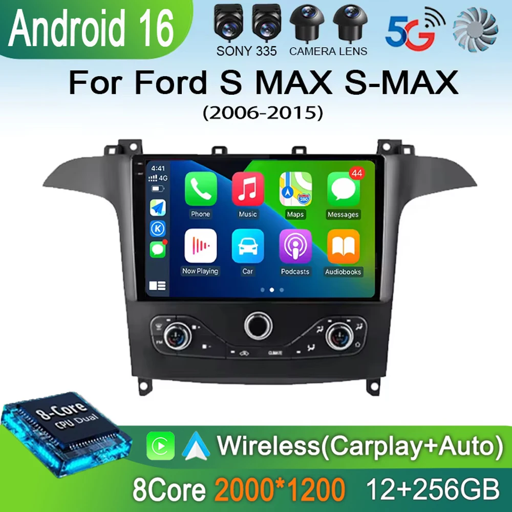Android 16 For Ford S MAX S-MAX 2006-2015 For FORD GALAXY 2014 Car Radio GPS Carplay Multimedia Player Navigation Stereo DSP DVD