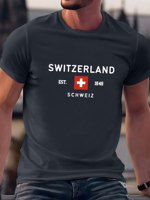 Summer men's 100% pure cotton casual loose plus size Switzerland pattern printed round neck short sleeved T-shirt top