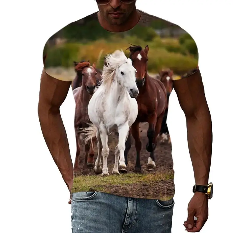 Summer Fashion Graphic Animal Horse T Shirts For Men Casual 3D Print Tee Hip Hop Harajuku Personality Round Neck Short Sleeve