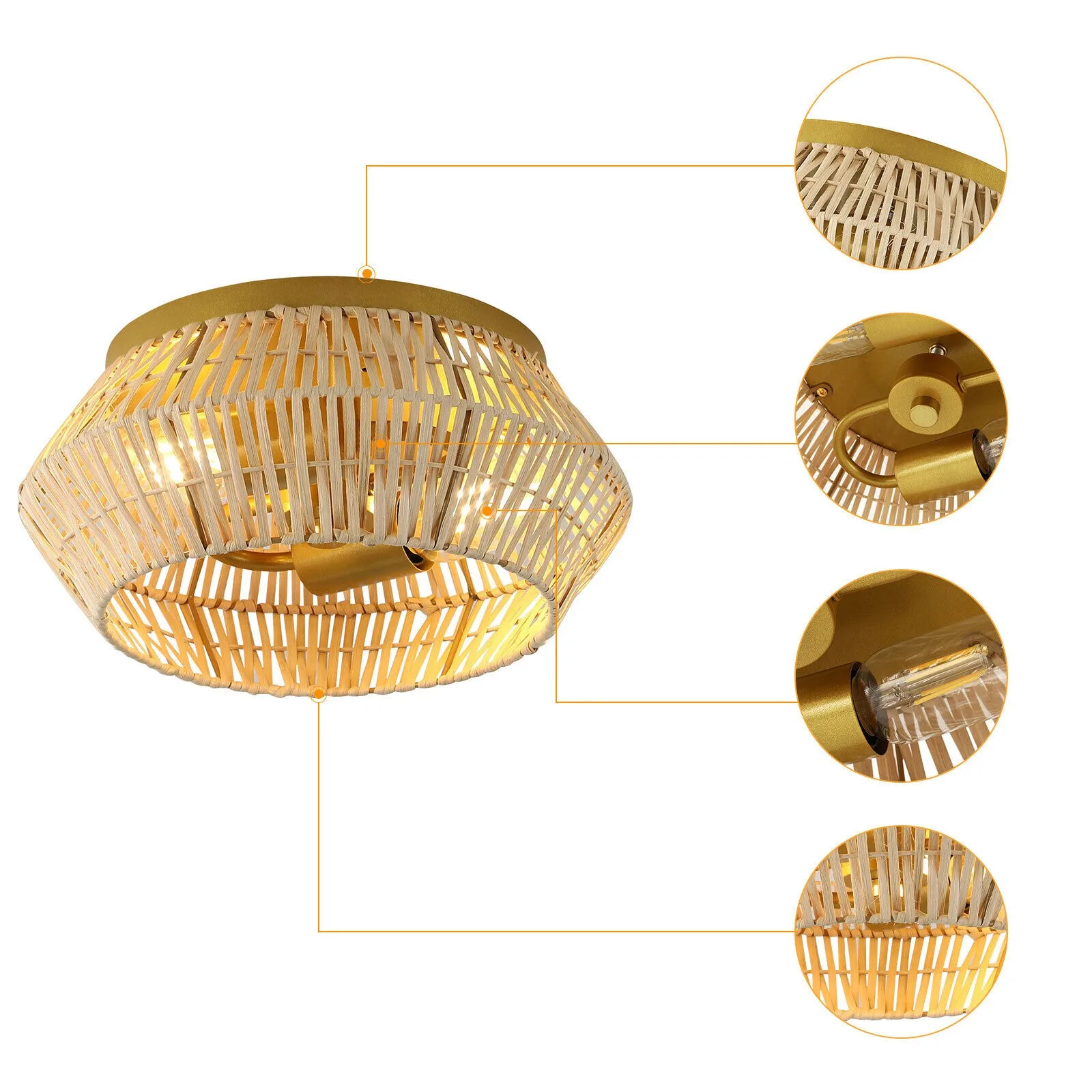 Imagem -05 - Vintage Woven Rattan Teto Light Farmhouse Pendant Lamp Sala de Jantar Chandelier us