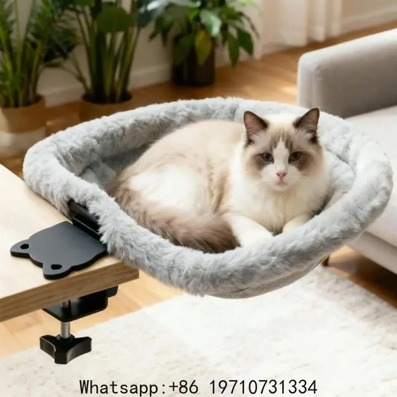 

Cat Desk Bed One-Click Folding Sunken Design Space-Saving Soft Faux Rabbit Fur Material Suitable for Various Desktops