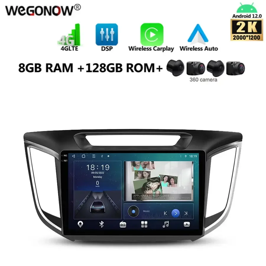 2000*1200 Carplay Auto Android 13.0 360 8G+128G Car DVD Player GPS WIFI Bluetooth 5.0 RDS Radio For Hyundai Creta IX25 2015-2019