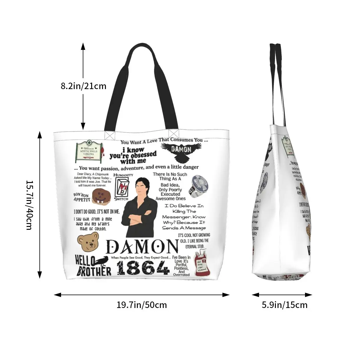 The Vampire Diaries Damon Salvatore TV Series Shopping Tote Bag Canvas Shoulder Bags Shopper Grocery Handbag for Women