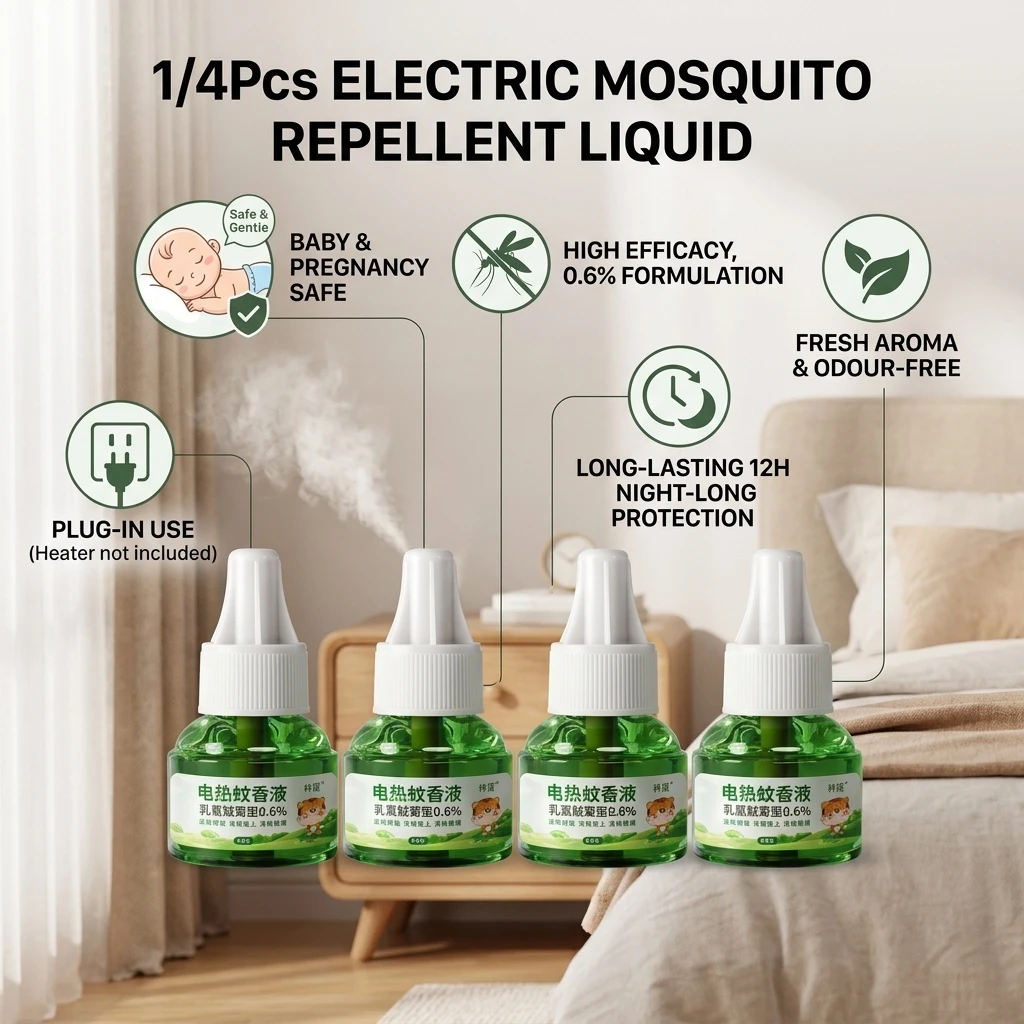 Liquide Répulsif Électrique Anti-Moustiques Inodore pour Intérieur et Jardin, Anti-Insectes Volants, 1/4 Pièces