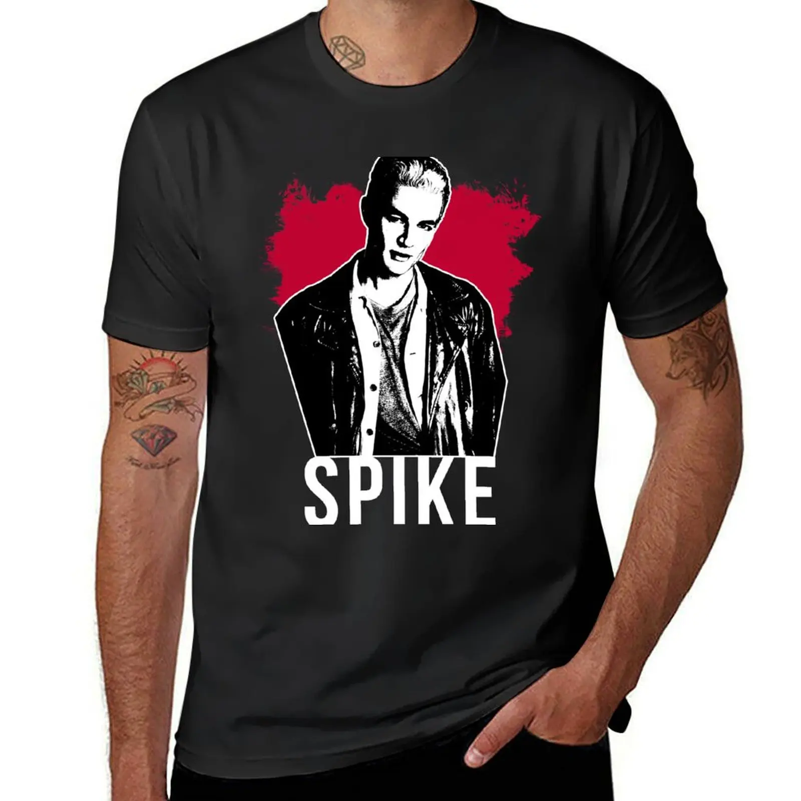 Spike the Vampire - Red with White Text (BtVS) T-Shirt summer top vintage blanks shirts graphic tees mens t shirts pack